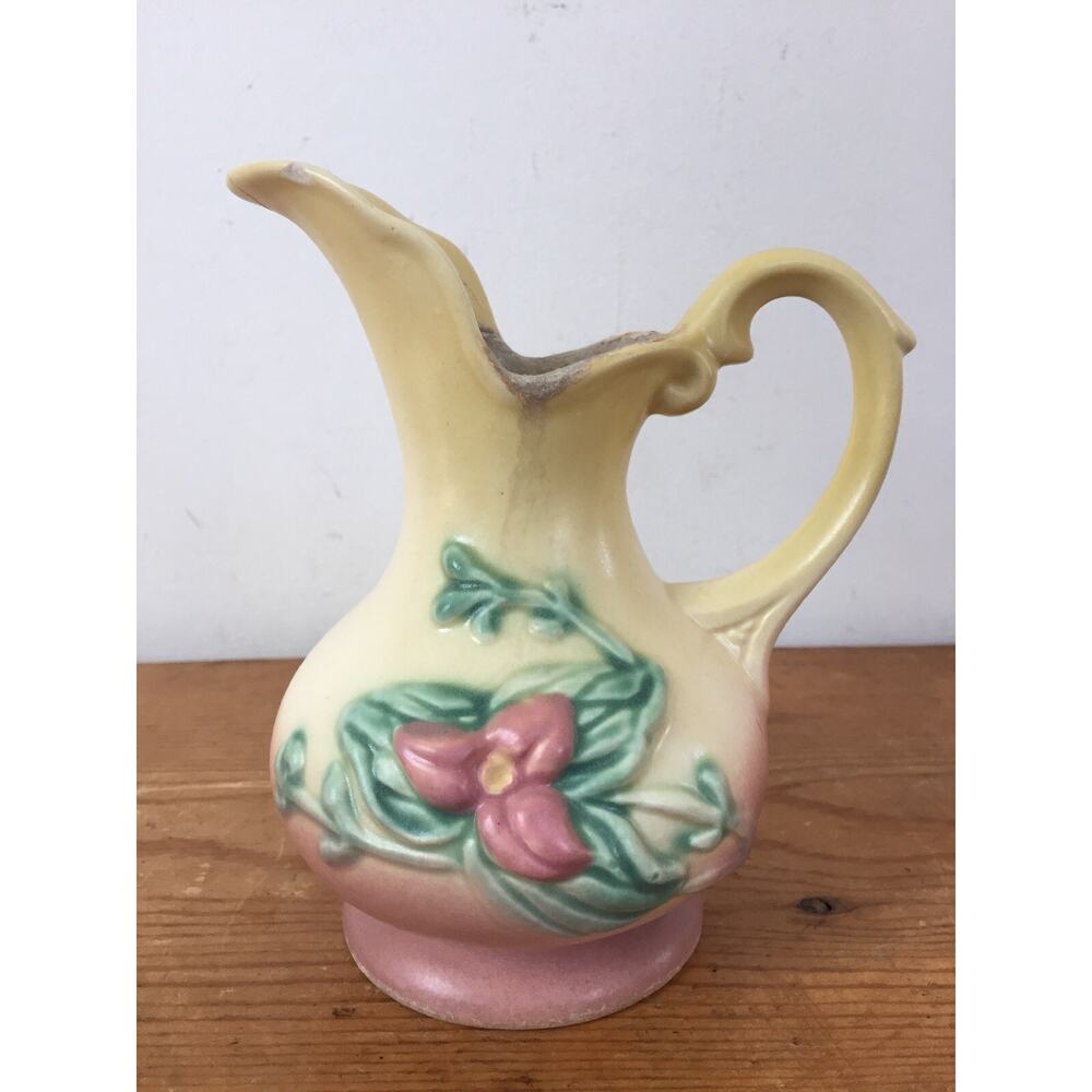 Vtg 1940s Hull Art Pottery W-2 USA Yellow Pink Wildflower Vase Ewer Pitcher 5.5"